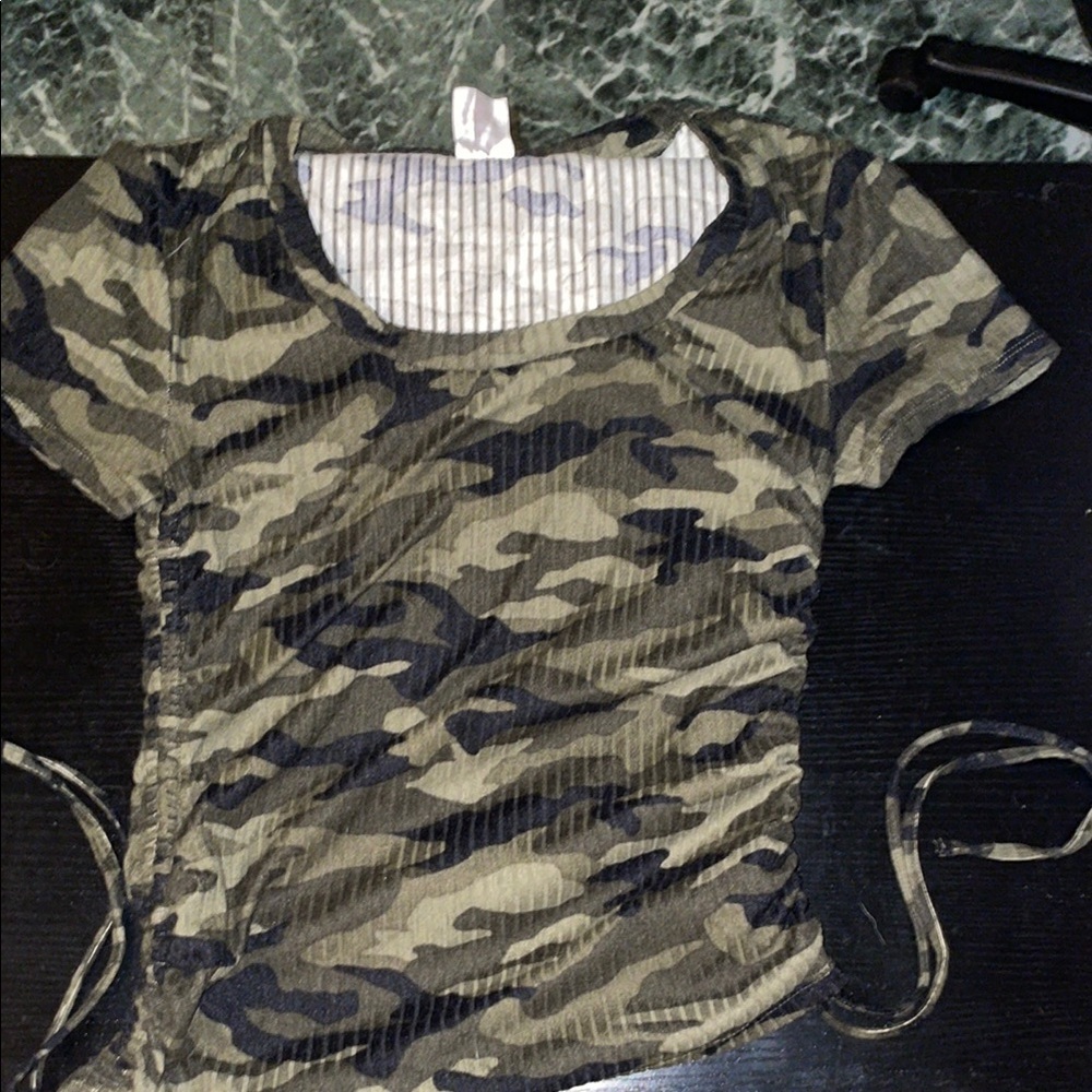 No Boundaries Camouflage Ruched Top